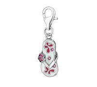 Quiges 925 Sterling Silver Pink Zirconia and Enamel Butterfly Flip Flop Lobster Clasp Charm Clip on Pendant