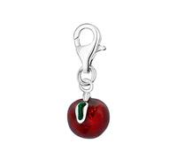 Quiges 925 Sterling Silver Red and Green Enamel 3D Apple Lobster Clasp Charm Clip on Pendant