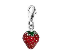 Quiges 925 Sterling Silver Red and Green Enamel 3D Strawberry Lobster Clasp Charm Clip on Pendant