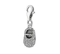 Quiges 925 Sterling Silver White Cubic Zirconia 3D Baby Shoe Lobster Clasp Charm Clip on Pendant