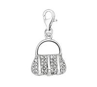 Quiges 925 Sterling Silver White Cubic Zirconia 3D Purse Hand Bag Lobster Clasp Charm Clip on Pendant