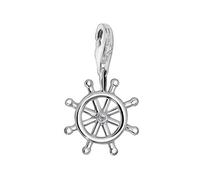 Quiges 925 Sterling Silver White Cubic Zirconia 3D Ship Wheel Lobster Clasp Charm Clip on Pendant