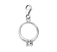 Quiges 925 Sterling Silver White Cubic Zirconia 3D Wedding Ring Lobster Clasp Charm Clip on Pendant