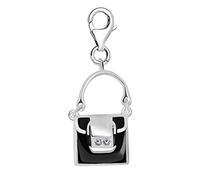 Quiges 925 Sterling Silver White Cubic Zirconia and Black Enamel Handbag Lobster Clasp Charm Clip on Pendant