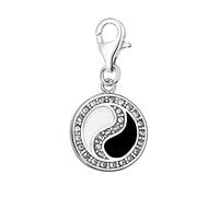 Quiges 925 Sterling Silver White Cubic Zirconia and Enamel 3D Symbol Yin Yang Lobster Clasp Charm Clip on Pendant