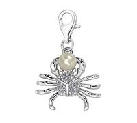 Quiges 925 Sterling Silver White Cubic Zirconia and Imitation Pearl 3D Ocean Crab Lobster Clasp Charm Clip on Pendant