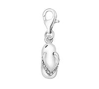 Quiges 925 Sterling Silver White Cubic Zirconia Flip Flop Slipper Lobster Clasp Charm Clip on Pendant