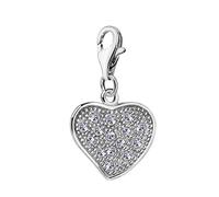 Quiges 925 Sterling Silver White Cubic Zirconia Heart Lobster Clasp Charm Clip on Pendant