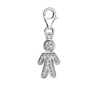 Quiges 925 Sterling Silver White Cubic Zirconia Human Man Lobster Clasp Charm Clip on Pendant
