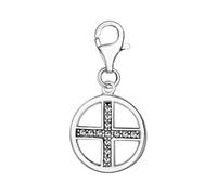 Quiges 925 Sterling Silver White Cubic Zirconia Open Circle and Cross Lobster Clasp Charm Clip on Pendant