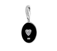 Quiges 925 Sterling Silver White CZ and Black Enamel 3D Oval Heart Lobster Clasp Charm Clip on Pendant
