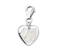 Quiges 925 Sterling Silver White Enamel 3D Dog on Heart Lobster Clasp Charm Clip on Pendant