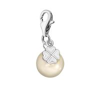 Quiges 925 Sterling Silver White Imitation Pearl 4 Leaf Clover Lobster Clasp Charm Clip on Pendant