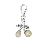 Quiges 925 Sterling Silver White Imitation Pearls Cherry Lobster Clasp Charm Clip on Pendant