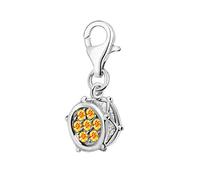 Quiges 925 Sterling Silver Yellow Cubic Zirconia 3D Music Instrument Drum Lobster Clasp Charm Clip on Pendant