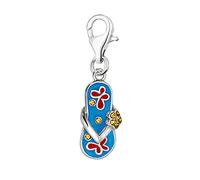 Quiges 925 Sterling Silver Yellow CZ and Blue Red Enamel Flip Flop Lobster Clasp Charm Clip on Pendant