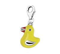 Quiges 925 Sterling Silver Yellow Enamel 3D Animal Rubber Duck Lobster Clasp Charm Clip on Pendant