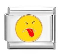 Quiges - 9mm Italian Style Charm Link Module Stainless Steel Angry Smiley with tongue out for Italian Style Bracelets