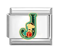 Quiges - 9mm Italian Style Charm Link Module Stainless Steel Colorful Alphabet Letter J for Italian Style Bracelets