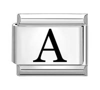 Quiges - 9mm Italian Style Charm Link Module Stainless Steel Laser Alphabet Letter A for Italian Style Bracelets