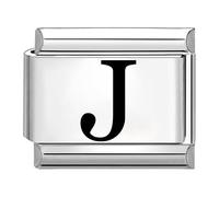 Quiges - 9mm Italian Style Charm Link Module Stainless Steel Laser Alphabet Letter J for Italian Style Bracelets