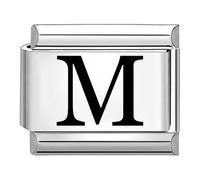 Quiges - 9mm Italian Style Charm Link Module Stainless Steel Laser Alphabet Letter M for Italian Style Bracelets