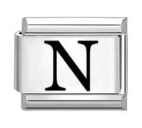 Quiges - 9mm Italian Style Charm Link Module Stainless Steel Laser Alphabet Letter N for Italian Style Bracelets