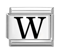 Quiges - 9mm Italian Style Charm Link Module Stainless Steel Laser Alphabet Letter W for Italian Style Bracelets