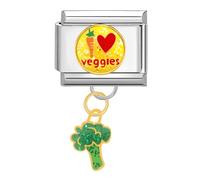 Quiges - 9mm Italian Style Charm Link Module Stainless Steel Love Veggies with Broccoli Hanger for Italian Style Bracelets