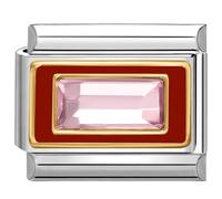Quiges - 9mm Italian Style Charm Link Module Stainless Steel Pink stone for Italian Style Bracelets