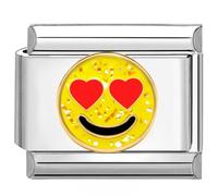 Quiges - 9mm Italian Style Charm Link Module Stainless Steel Smiley with hearts for Italian Style Bracelets