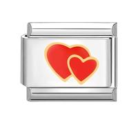 Quiges - 9mm Italian Style Charm Link Module Stainless Steel Two Hearts for Italian Style Bracelets