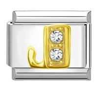 Quiges - 9mm Italian Style Charm Link Module Stainless Steel Zirconia Gold Alphabet Letter J for Italian Style Bracelets