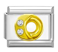 Quiges - 9mm Italian Style Charm Link Module Stainless Steel Zirconia gold Alphabet Letter O for Italian Style Bracelets