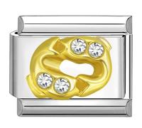 Quiges - 9mm Italian Style Charm Link Module Stainless Steel Zirconia Gold Horoscope Pisces for Italian Style Bracelets