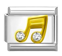 Quiges - 9mm Italian Style Charm Link Module Stainless Steel Zirconia Gold Music Note for Italian Style Bracelets