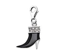Quiges Black Enamel 3D Boot Clip On Charm Pendant with Cubic Zirconia Silver Plated Women's Jewellery