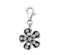 Quiges Black Enamel Daisy Flower Clip On Charm Pendant with Cubic Zirconia Silver Plated Women's Jewellery
