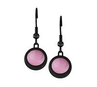 Quiges Black Stainless Steel 12mm Mini Coin Drop Earring and Dusty Pink Cat Eye Stone with Fishhook Closure
