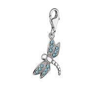 Quiges Blue Cubic Zirconia Dragonfly Clip On Charm Pendant Silver Plated Women's Jewellery