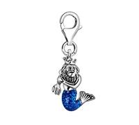 Quiges Blue Enamel 3D Neptune with Trident Clip On Charm Pendant Silver Plated Women's Jewellery