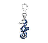 Quiges Blue Enamel 3D Seahorse Clip On Charm Pendant Silver Plated Women's Jewellery