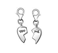 Quiges Broken Heart with Text You Me Clip On Charms Pendant Silver Plated Women's Jewellery