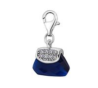 Quiges Crystal Blue Cubic Zirconia 3D Handbag Clip On Charm Pendant Silver Plated Women's Jewellery