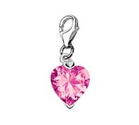 Quiges Crystal Pink Heart Cubic Zirconia Clip On Charm Pendant Silver Plated Women's Jewellery
