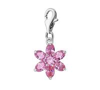 Quiges Crystal Pink Pear Cubic Zirconia Flower Clip On Charm Pendant Silver Plated Women's Jewellery