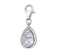 Quiges Crystal White Pear Cubic Zirconia Drop Clip On Charm Pendant Silver Plated Women's Jewellery