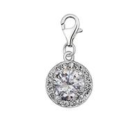 Quiges Crystal White Round Cubic Zirconia Clip On Charm Pendant Silver Plated Women's Jewellery
