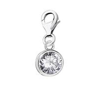 Quiges Crystal White Round Cubic Zirconia Clip On Charm Pendant Silver Plated Women's Jewellery