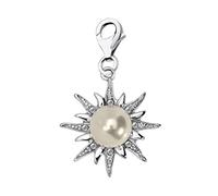 Quiges Imitation Pearl Sun Clip On Charm Pendant with Cubic Zirconia Silver Plated Women's Jewellery